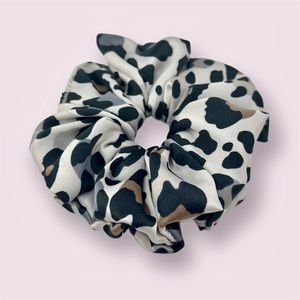 HANDMADE spiral satin hair scrunchie - snow leopard
